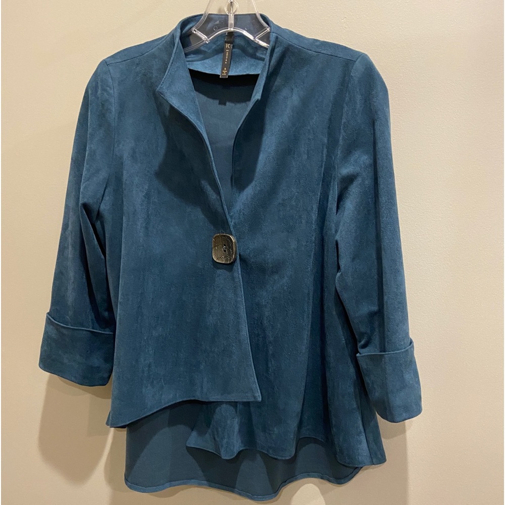 IC by Connie K Teal Blue Faux Suede Asymmetrical Hem Jacket Small